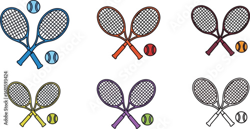 Colorful tennis rackets and balls vector illustration design
