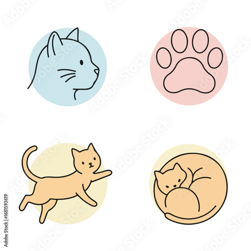 Feline icons, simple line drawing