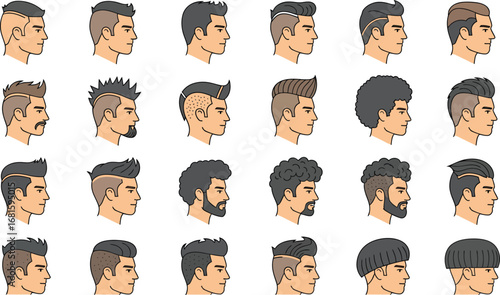 Vector Male Hairstyle Clipart Collection with Modern Haircuts and Beard Styles