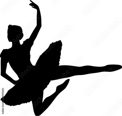 リフトされて踊るバレリーナ　モノクロシルエットイラスト