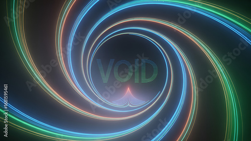 A captivating void tunnel with neon lights creating a mesmerizing spiral effect