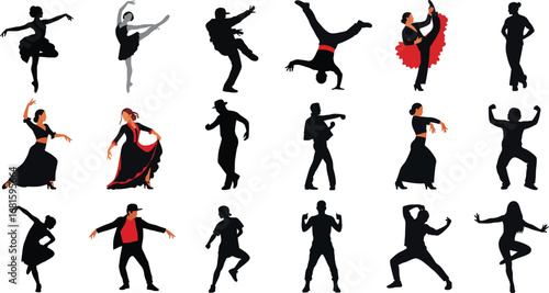 Vector Dance Clipart Collection with Silhouette Dancers, Ballet, Flamenco and Hip Hop