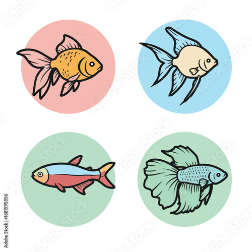 Cartoon fishes Colorful icons