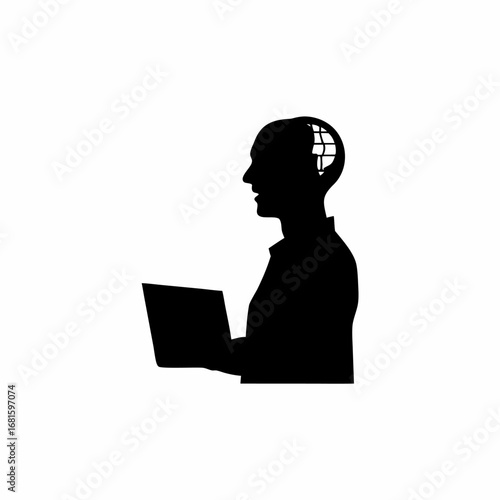 Silhouette of a smiling learner using ai to solve coding problems on a computer