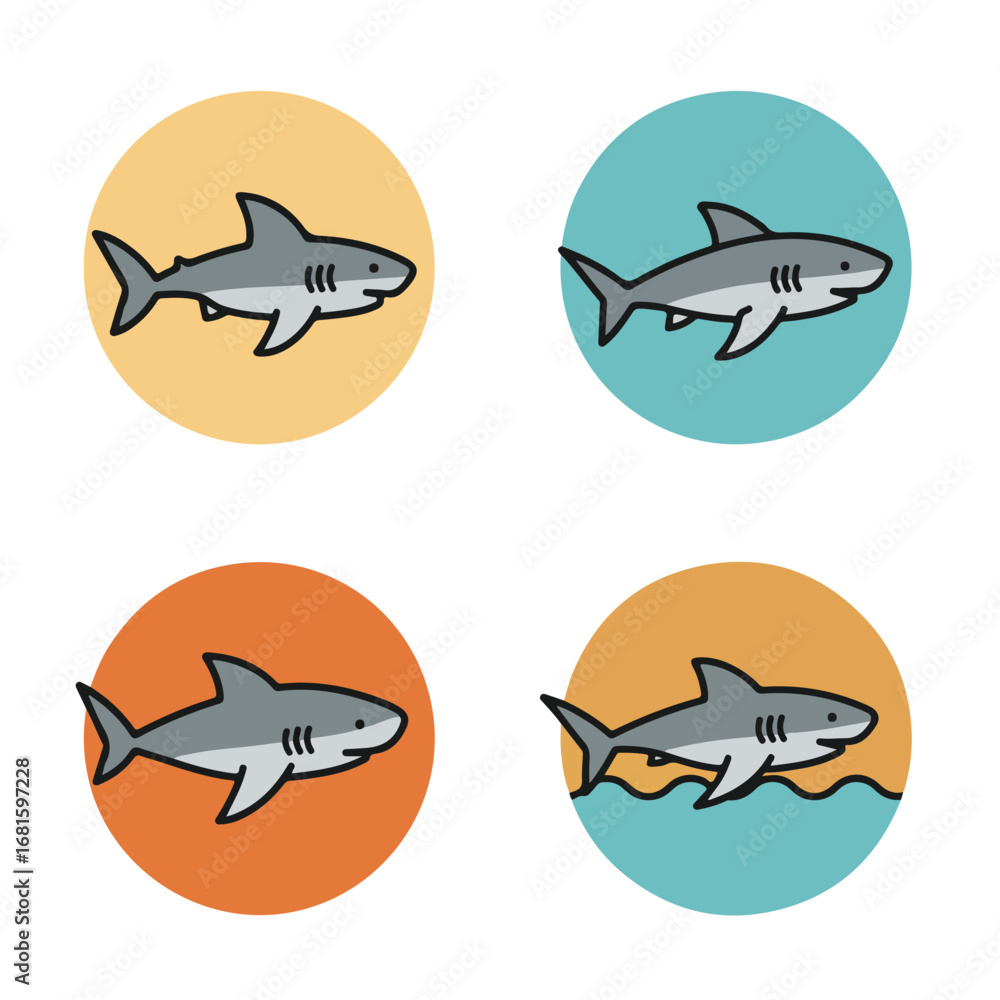 Fototapeta premium Sharks with colored circle background