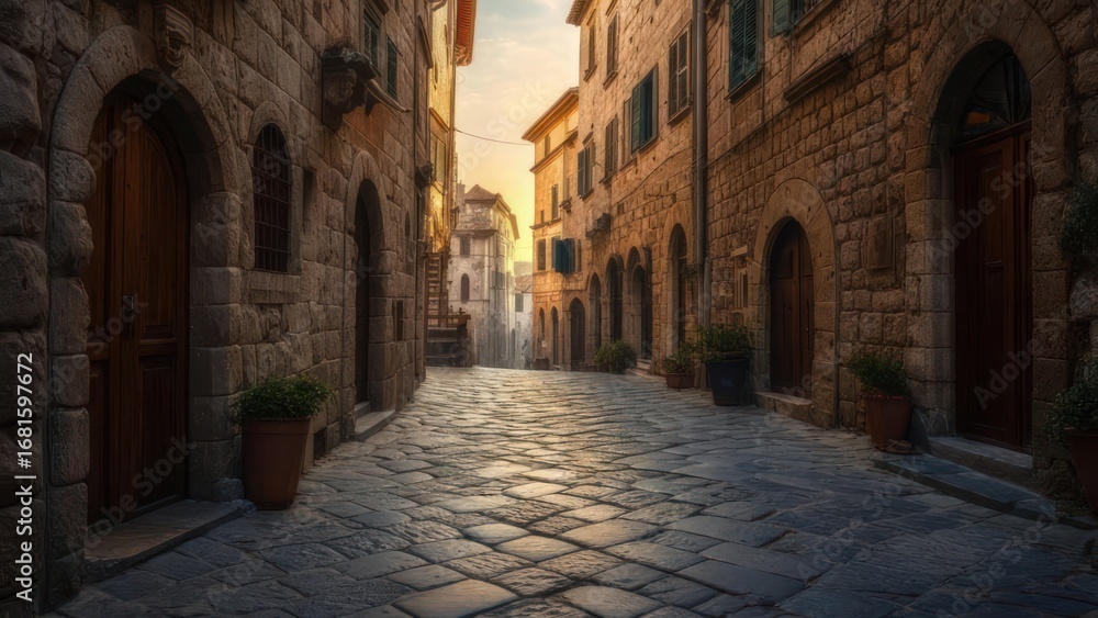 Obraz premium Ancient European street at dawn