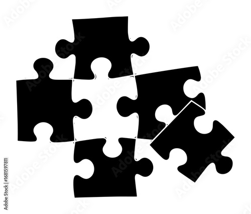Jigsaw Puzzle Pieces Vector – Interlocking Game Parts Silhouette, Detailed Black & White Illustration
