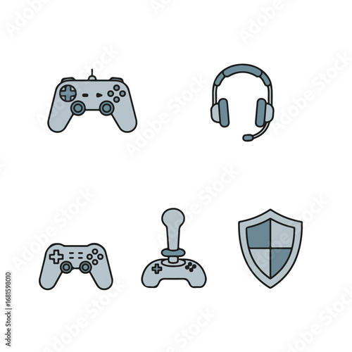 Gaming icons controllers, headset, & shield
