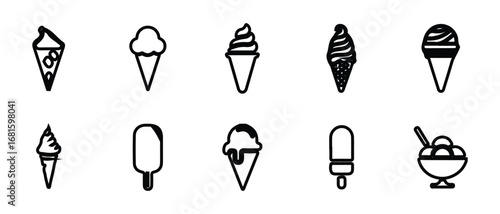 Ice cream icon set,  ice cream silhouette, Ice cream logo set, elements for minimal summer design, Ice lolly symbol, vector  illustration EPS 10.