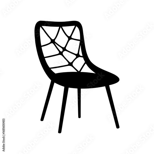 Modern chair silhouette with geometric backrest design and three legs