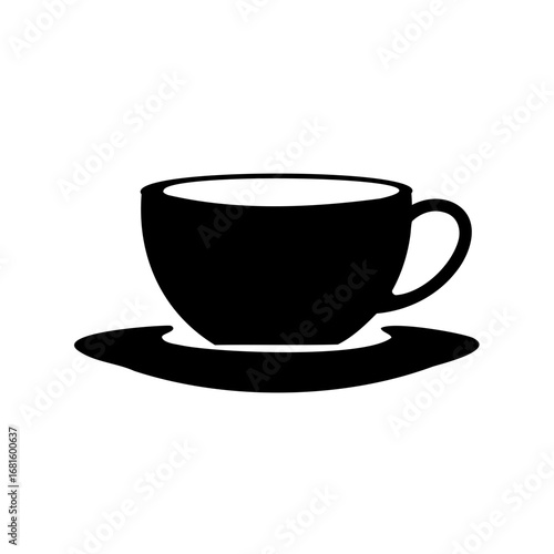 Black and white illustration of a cup and saucer for a beverage