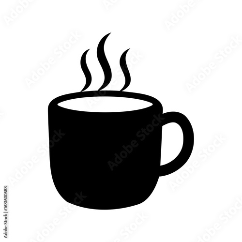 Simple illustration of a steaming hot beverage in a black cup