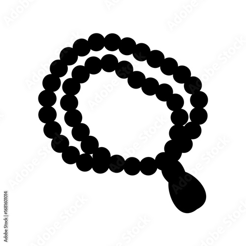 Black and White Silhouette Illustration of Prayer Beads or Rosary with Tassel