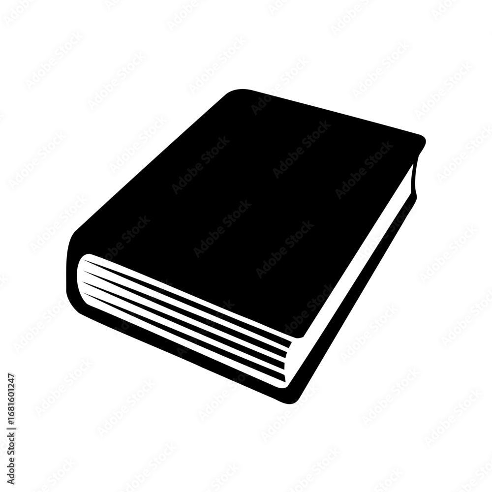 Black book illustration with visible pages representing knowledge and learning materials