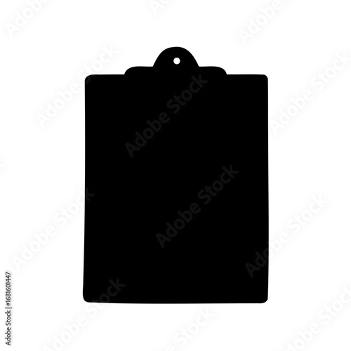 Black silhouette of a clipboard against white backdrop, perfect for design elements