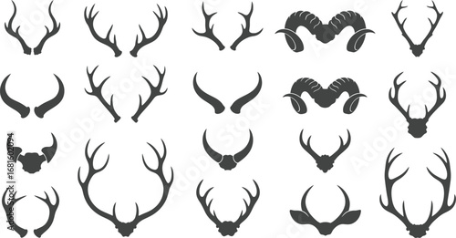 Antler and horn vector set for design elements and decoration