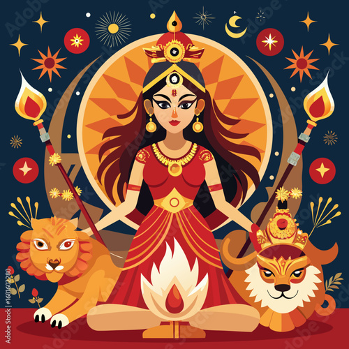 Durga puja on Navratri cultural festival with banner design