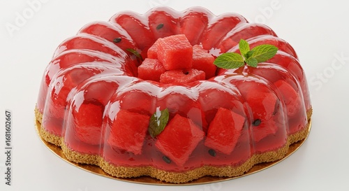 Wallpaper Mural A watermelon jelly cake with mint on a golden plate base gourmet, delicious, cuisine, food photography, background Torontodigital.ca
