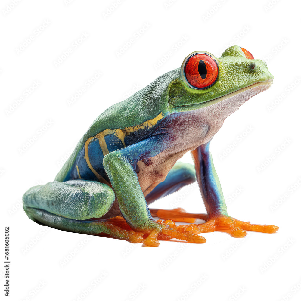 Fototapeta premium Colorful Red Eyed Tree Frog Sitting on White Background