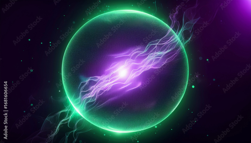 Fototapeta premium Green and Pink Digital Energy Ball with Plasma Waves