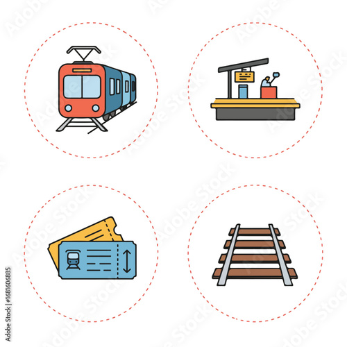 Train travel Set of illustrations