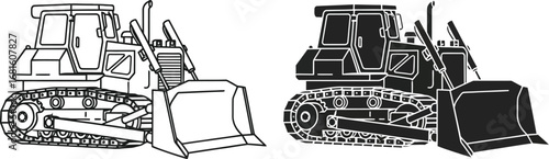 Bulldozer vector illustration construction equipment outline