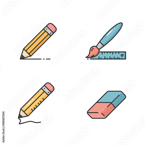 Drawing tools pencils, brush, ruler, & eraser