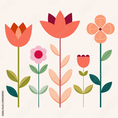 Wallpaper Mural A collection of stylized geometric flowers in warm tones Torontodigital.ca