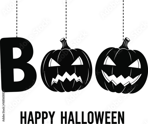 Halloween boo pumpkins black and white vector illustration art