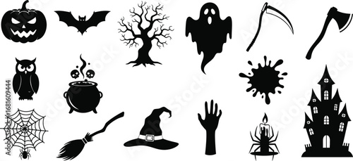 Halloween clip art vector set with spooky elements collection