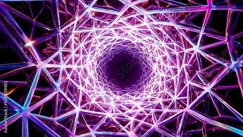 Vibrant Neon Geometric Light Tunnel Animation 4K Stock Video.