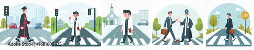 vector of a priest crossing the road