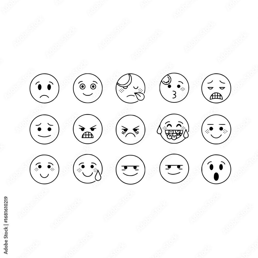 Emoji face expression vector set outline style funny cartoon character design graphic illustration collection Emoji face expression vector set outline style funny cartoon character design graphic illustration collection