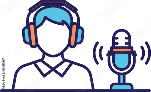 Podcast recording studio microphone audio voiceover illustration