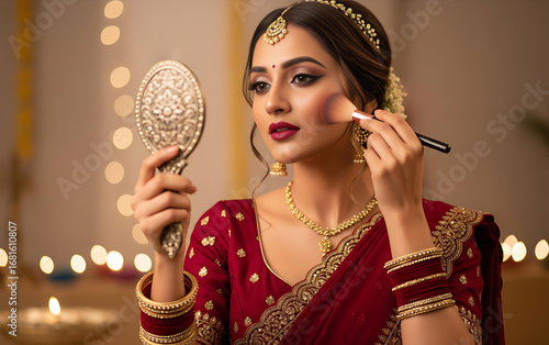 Women getting ready for Diwali in traditional festive attire