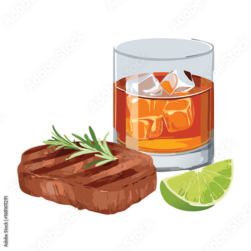 Classic beef steak on the rocks, a simple and elegant dining experience - Vector Illustration