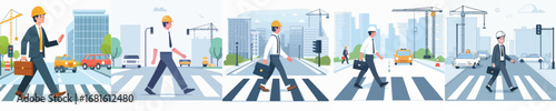 vector of architect crossing the road