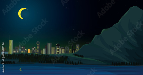night city view by the lake