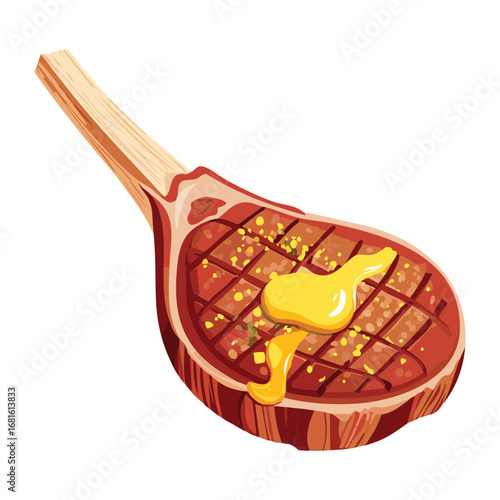 Grilled beef steak with melting butter and a hint of garlic, ready to be served hot - Vector Illustration