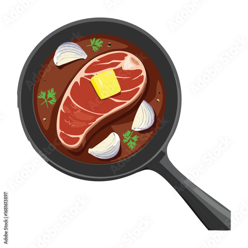 A grilled bone-in ribeye steak on an open flame, perfect for a backyard barbecue - Vector Illustration