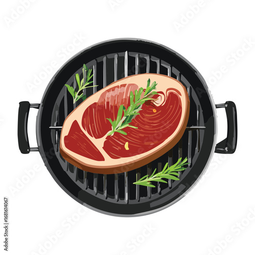 Perfectly grilled sirloin steak with fresh rosemary on a barbecue grate for a backyard cookout - Vector Illustration