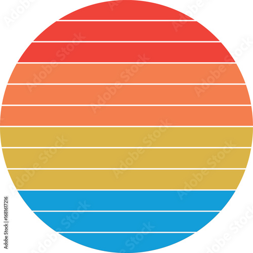 Sunset in the Round: A vibrant, stylized illustration captures the essence of a sunset, with layered bands of warm colors radiating in a circular form. 