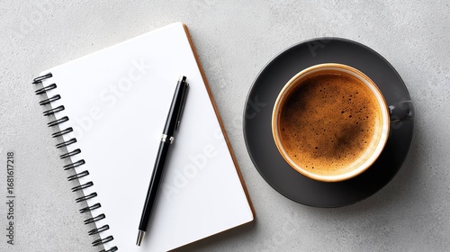 Simple coffee and notepad workspace