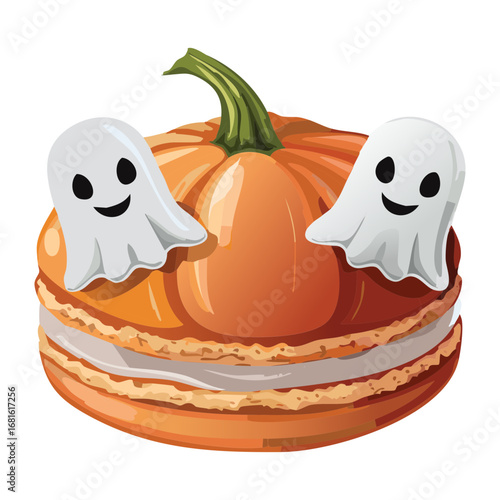 A spooky Halloween cheesecake with a ghost marshmallow on top, a fun and festive dessert - Vector Illustration