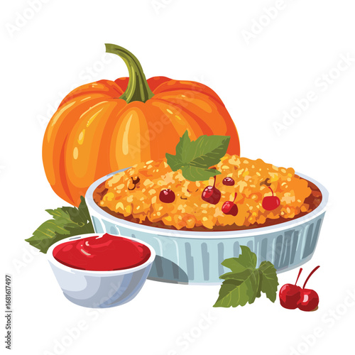 A bowl of savory pasta with sauce, a delicious and cozy meal for a fall dinner - Vector Illustration