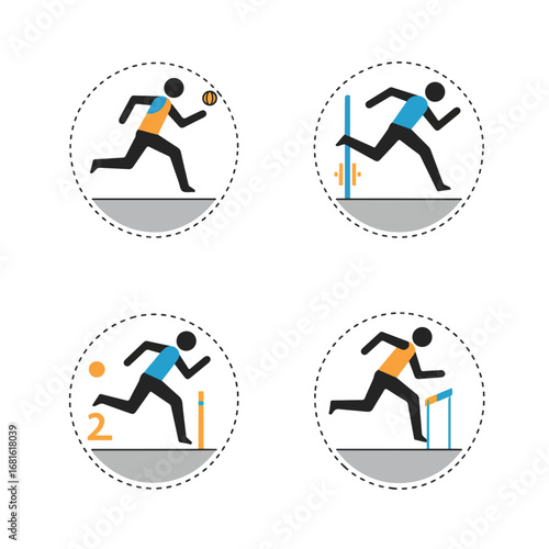 Athletics. Runner icons dash, jump, relay, hurdle