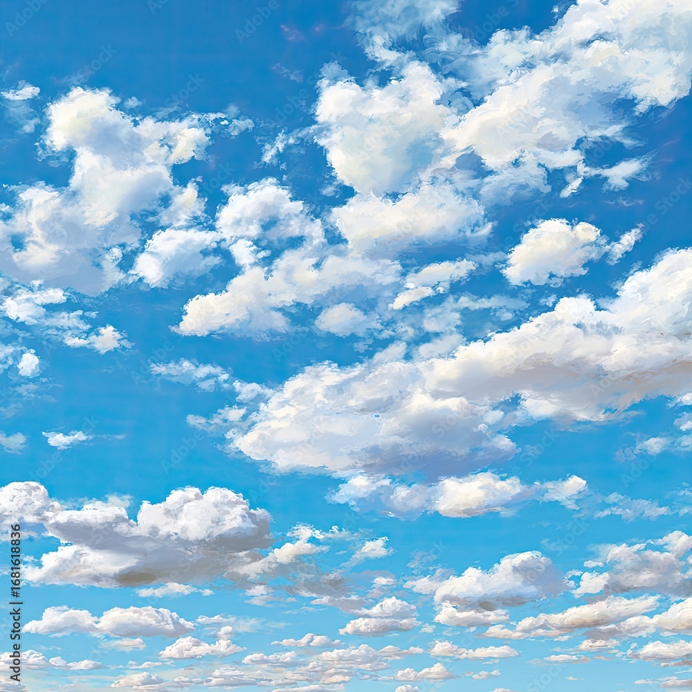 Fototapeta premium Sky filled with fluffy white clouds against vibrant blue