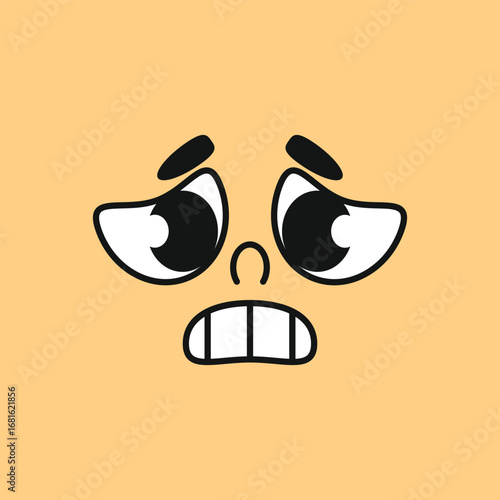 A vector cartoon of a stressed or scared face with wide, fearful eyes and gritted teeth. This expressive illustration is great for showing anxiety, fear, or frustration in a fun, relatable way