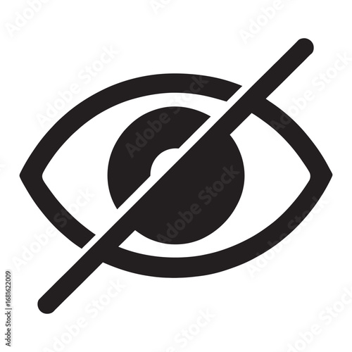 Digital privacy symbol depicting an eye with a strike-through, representing hidden, unseen, or invisible content status for secure applications and user interface design
