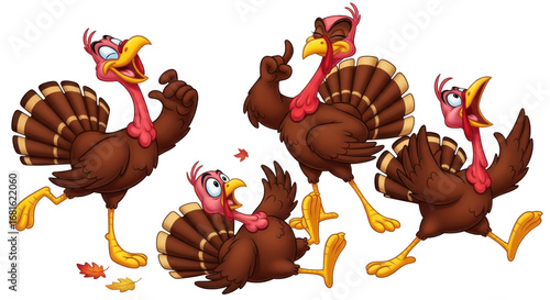 Animated turkeys dancing and celebrating thanksgiving festive season fun